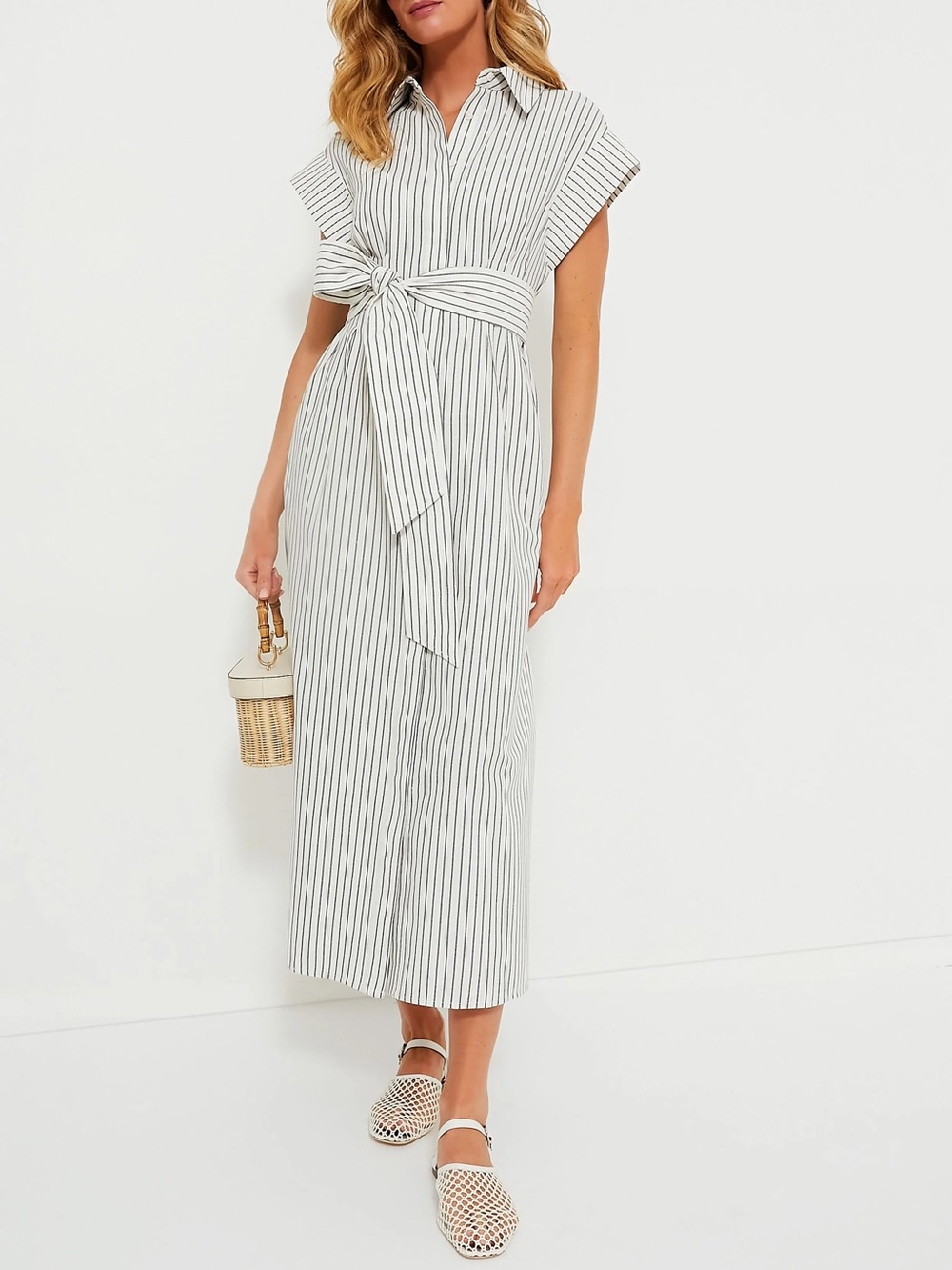 NWT Tuckernuck Callie Midi Dress Blue Stripe Linen Belt Included